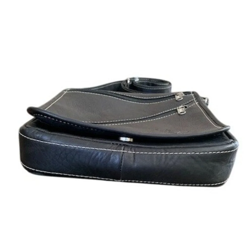 Puro Cuero‎ Black Genuine Leather Crossbody Messenger Bag Multi Pocket Unisex
